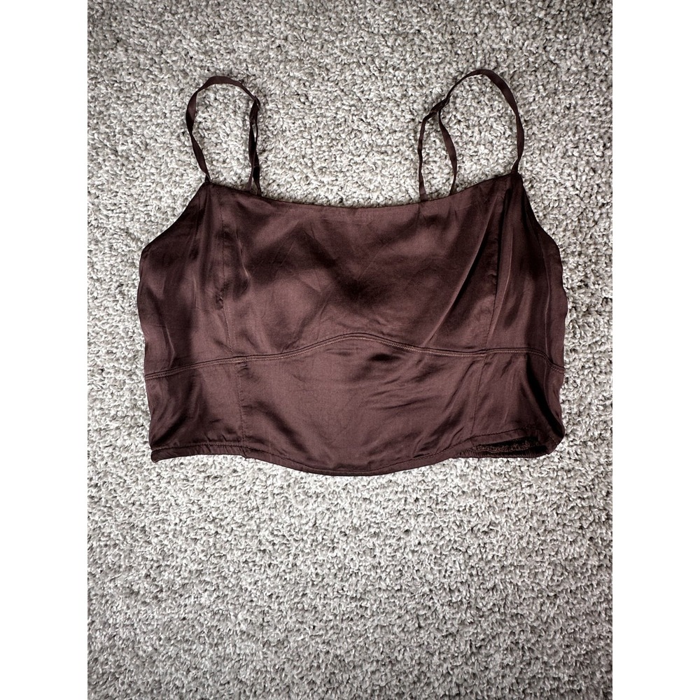 Aerie NWT Cropped Cami Top Size‎ S Brown Viscose Spaghetti Straps Smocked